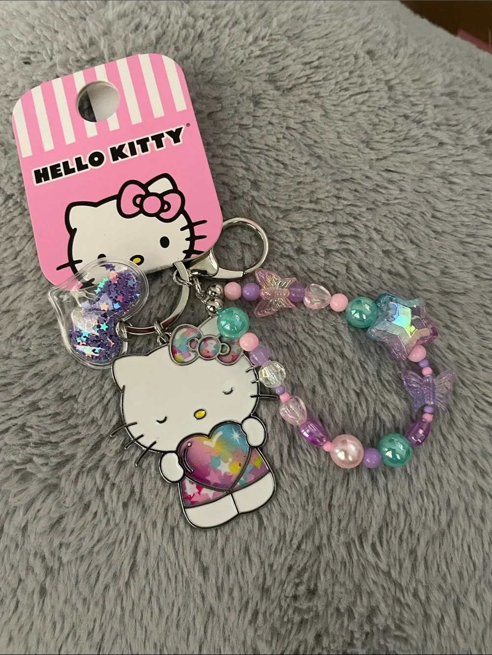 Hello Kitty Pink, Purple & Teal Beaded Keychain Set